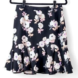 Kate Spade Posey Flouce Skirt Size 6 Floral Flared Black Whimsical